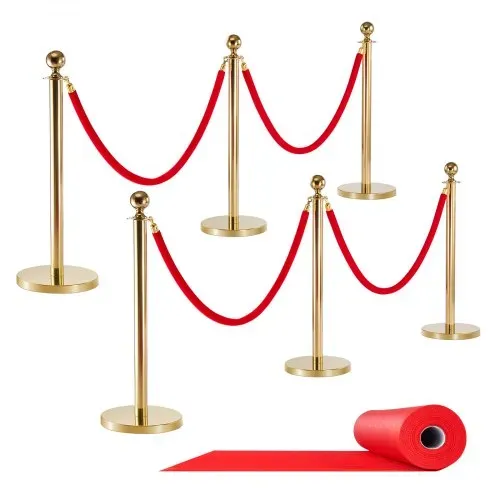 VEVOR Absperrpfosten 6-teilig, Personenleitsystem Set mit Rotem Teppich (8 m) & 4 Roten Samtseilen (1,5 m), Absperrständer mit Nachfüllbarem Sockel für Konzerte Ausstellungen Hotels Kinos (Golden) – Bild 8