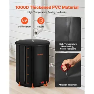 VEVOR Regentonne faltbar, 201 L tragbares Regenfass, Regenwassertank, 1000D PVC-Regenwassersammelsystem, Wassertank, Regenwassertonne mit Zapfhahn und Überlaufset, Schwarz VEVOR Regentonne faltbar, 201 L tragbares Regenfass, Regenwassertank, 1000D PVC-Regenwassersammelsystem, Wassertank, Regenwassertonne mit Zapfhahn und Überlaufset, Schwarz