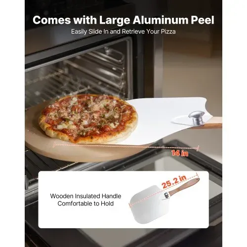 VEVOR Pizzastein Backstein 381 x 381 mm, runder Cordierit-Pizzastein, große Steinplatte mit Schaber & Aluminiumschaufel, 17 mm dick, hitzebeständig, geeignet für Küchenofen Brotbacken Pizzabacken – Bild 3