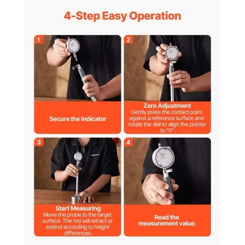 VEVOR Innendurchmesser Messuhr Set, Messuhr mit 0,03 mm Genauigkeit, 0-6,35 mm Bohrungsmessgerät, Bohrungslehre mit Stange, Aufbewahrungskoffer, Ambosse für industrielle Bearbeitungsmessungen – Bild 4