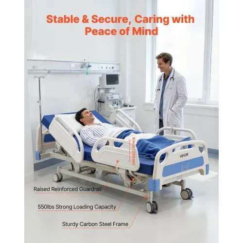 VEVOR Krankenhausbett Elektrisch, 5 Funktionen Pflegebett, mit Trendelenburg- & Anti-Trendelenburg-Funktion, Matratze, 450-750 mm Seniorennett für Häusliche Pflege, Altenheim & Krankenhaus – Bild 3