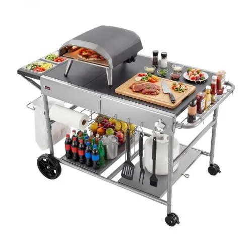 VEVOR Grillwagen Outdoor 925x595x25 mm (Tischplattengröße), Rollbarer Grilltisch mit 4 Gewürzbehältern & Rädern & Deckeln & Haken, Grillvorbereitungstisch Servierwagen für Picknick Küche Garten VEVOR Grillwagen Outdoor 925x595x25 mm (Tischplattengröße), Rollbarer Grilltisch mit 4 Gewürzbehältern & Rädern & Deckeln & Haken, Grillvorbereitungstisch Servierwagen für Picknick Küche Garten