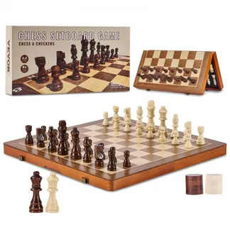 VEVOR Magnetisches Schachspiel aus Holz, 2-in-1 Schach-Dame-Spielset, Klappbare Schachbrettspiele für Erwachsene & Kinder, Tragbares Reisegeschenk-Schachspiel für Turniere, Professionelle Anfänger VEVOR Magnetisches Schachspiel aus Holz, 2-in-1 Schach-Dame-Spielset, Klappbare Schachbrettspiele für Erwachsene & Kinder, Tragbares Reisegeschenk-Schachspiel für Turniere, Professionelle Anfänger