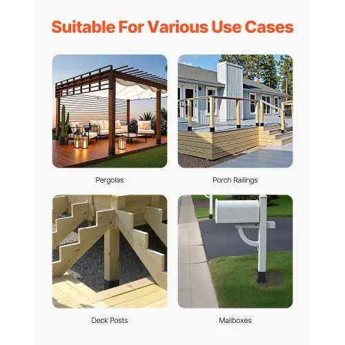 VEVOR Aufschraubhülse, 4 Stück, Pfostenträger Innenmaß 142x142 mm für 139,7x139,7mm Pfosten, Bodenhülse aus Karbonstahl, Ideal für Pavillon-Terrassengeländer-Stützdeck-Grundplatte, schwarz – Bild 5
