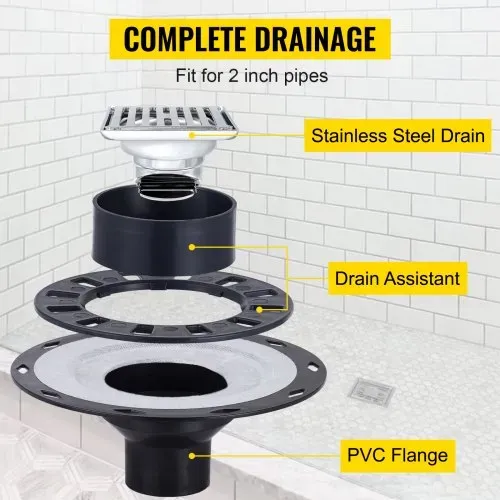 VEVOR Duschschwellen-Set, 38 x 60 Zoll wasserdichte Duschschwellenauflage mit 4 Zoll PVC-Mittelflansch, 4 Zoll Edelstahlgitter, 2 zuschneidbare Duschschwellen und Kelle, Duschwannen-Gefällestäbe passend für Badewanne – Bild 2