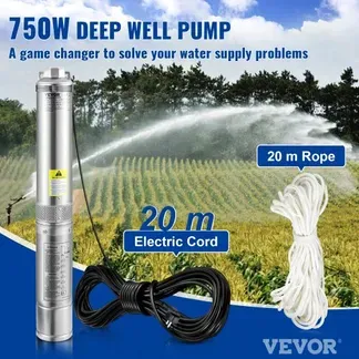 VEVOR 88,9 mm Tiefbrunnenpumpe 750W Brunnenpumpe 105L/min Tauchpumpe max. Förderhöhe 62m Rohrpumpe 230V 50Hz Sandpumpe IP68 Wasserpumpe mit 20m Kabel Pumpe Ideal zur Bewässerung oder Wasser-Versorgung VEVOR 88,9 mm Tiefbrunnenpumpe 750W Brunnenpumpe 105L/min Tauchpumpe max. Förderhöhe 62m Rohrpumpe 230V 50Hz Sandpumpe IP68 Wasserpumpe mit 20m Kabel Pumpe Ideal zur Bewässerung oder Wasser-Versorgung