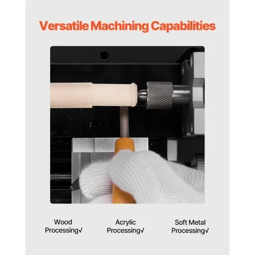 VEVOR Mini-Drehmaschine aus Metall 70x130 mm, Fräsmaschine 20000 U/min, 36 W Hochleistungsmotor, 3-Backenfutter, didaktische Metalldrehmaschine mit Schutz für die Bearbeitung von Präzisionsteilen – Bild 5