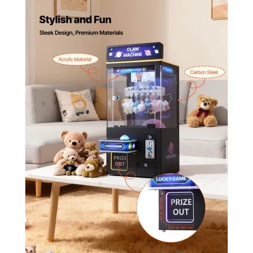 VEVOR Greifautomat, mittelgroßer Arcade-Spielautomat mit Licht und Ton, einstellbarem Schwierigkeitsgrad, präziser Süßigkeitengreifer-Preisspender, für kommerzielles Heimkino, Schwarz-Lila – Bild 4