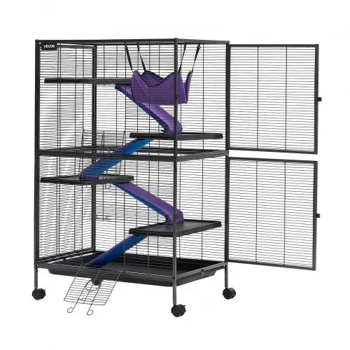 VEVOR Kleintierkäfig Metall Frettchenkäfig Kleintiergehege 80x52x127 cm, Frettchen Chinchillas Gleithörnchen Meerschweinchen & Kaninchen 5-Stöckig 13,97 mm Drahtabstand Feststellbare Schwenkrolle – Bild 10