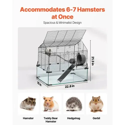 VEVOR Hamsterkäfig, 360°-Sicht, transparenter Hamsterlebensraum, Kleintierkäfig, 58x38x54 cm, belüfteter Mäusekäfig mit Wasserflasche, tragbares Hamsterhaus für Ratten, Meerschweinchen – Bild 2