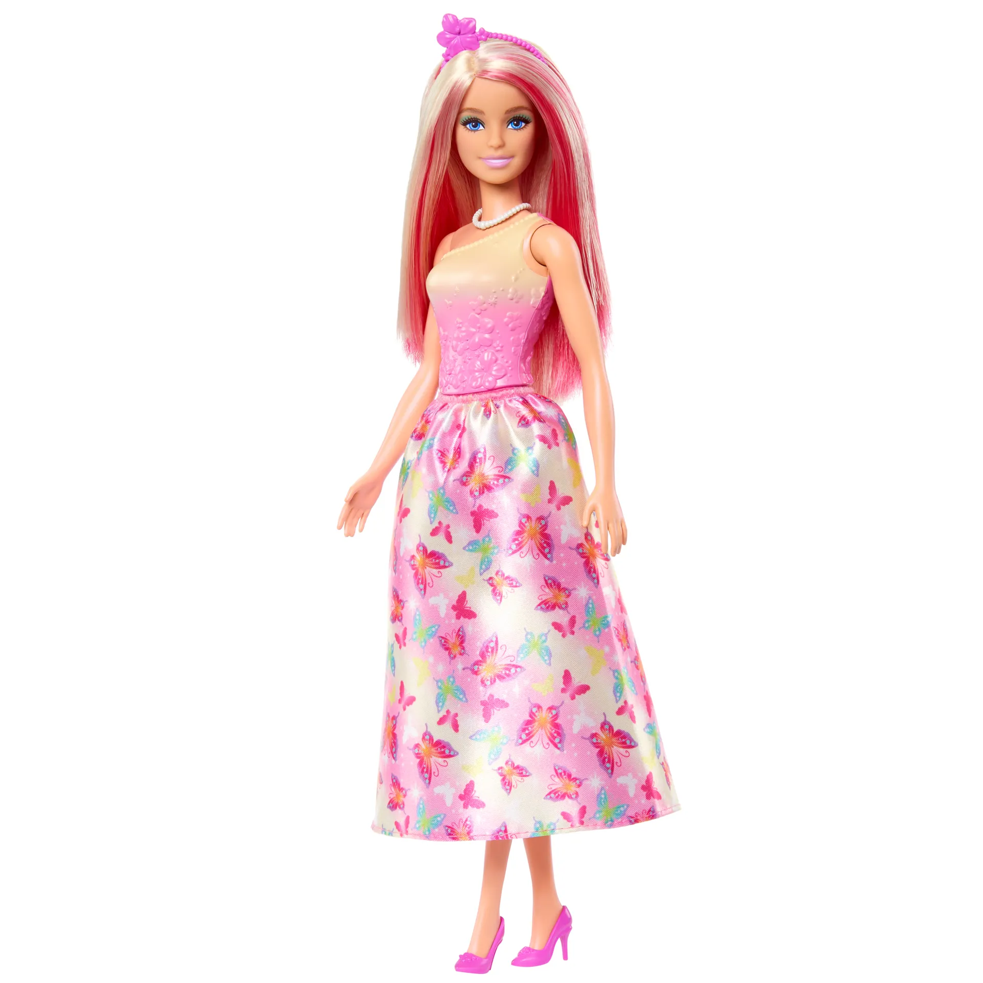 Barbie A Touch of Magic Royal-Puppe mit Haaren in Pink und Blond, Rock mit Schmetterlingsmuster und Zubehör – Bild 4