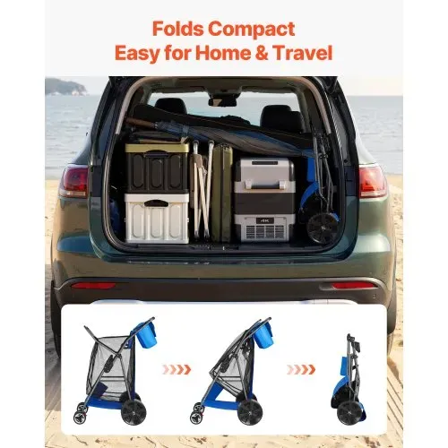 VEVOR Strandwagen mit Vollgummirädern (10 Zoll), Faltbarer Strandtrolley mit Isoliertasche & Schirmhalter, Handwagen (75 kg Belastbar) für bis zu 4 Strandstühle, Strandkarre Ideal für Camping & Angeln – Bild 5