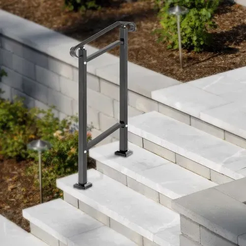 VEVOR Treppengeländer 50x13,5x108 cm Handlauf Geländer Höhe(bis zu 18,5 cm) & Winkel(0-30,8°) einstellbar Eingangsgeländer Eisenhandlauf Ideal für 1 oder 2 stufige Treppen mit Installationskit Schwarz – Bild 7