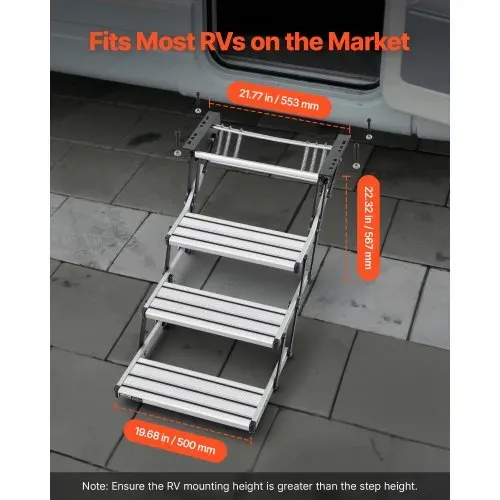 VEVOR Einziehbare Wohnmobiltreppe (3 Stufen), Wohnmobiltrittstufen mit 199,58 kg Tragkraft, Teleskopisch Klappbare Einstiegstreppe aus Aluminiumlegierung, Rutschfester Stahlrahmen für Wohnwagen – Bild 4
