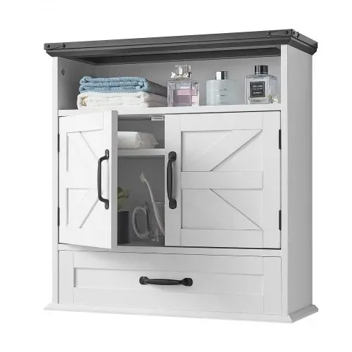 VEVOR Badezimmer Wandschrank Medizinschrank mit 2 Türen & verstellbaren Regalen, Aufbewahrungsschrank Hängeschrank Badezimmerschrank mit offener Trennwand & Schubladen für Küche, Toilette – Bild 10