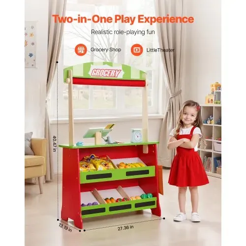 VEVOR 2-in-1 Spielset Puppentheater aus Holz mit Vorhängen, Kaufmannsladen, doppelseitiges Holzspiel mit Tafel und Registrierkasse, Marktstand zum Rollenspiel für Kinder ab 3 Jahren VEVOR 2-in-1 Spielset Puppentheater aus Holz mit Vorhängen, Kaufmannsladen, doppelseitiges Holzspiel mit Tafel und Registrierkasse, Marktstand zum Rollenspiel für Kinder ab 3 Jahren