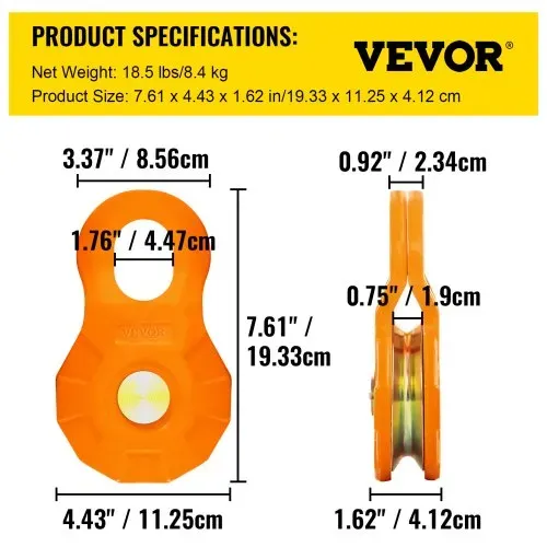 VEVOR Snatch Block, 11T/11,3 kg Arbeitslastbegrenzung, robuste Seilwinde Riemenscheibe für 14 mm synthetisches Seil oder weiche Bügel, Off-Road Recovery Zubehör für Traktor, LKW, ATV & UTV, 2 Packunge – Bild 6
