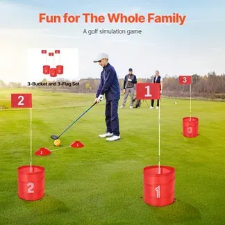 VEVOR Golfspiel Set, 3-Loch-Golfplatz, Übungsspiele für Golf im Eimer, Golf-Chipping-Spiel für den Außenbereich, tragbares Outdoor-Golfspiel für Rasen, Hof, Camping, Park, Strand VEVOR Golfspiel Set, 3-Loch-Golfplatz, Übungsspiele für Golf im Eimer, Golf-Chipping-Spiel für den Außenbereich, tragbares Outdoor-Golfspiel für Rasen, Hof, Camping, Park, Strand