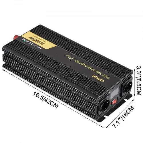 VEVOR 230V Spannungswandler Wechselrichter, 2500W Reiner Sinuswellen Wechselrichter, GYS-2500W 12V DC Pure Sine Wave Power, Reiner Sinus-Wechselrichter Fernbedienung mit Kabel LCD Bildschirm – Bild 7