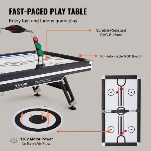 VEVOR luftbetriebener Hockeytisch, Indoor-Hockeytisch für Kinder und Erwachsene, LED-Sporthockeyspiel mit 2 Pucks, 2 Schiebern und elektronischem Punktesystem, Arcade-Gaming-Set für Spielzimmer – Bild 2