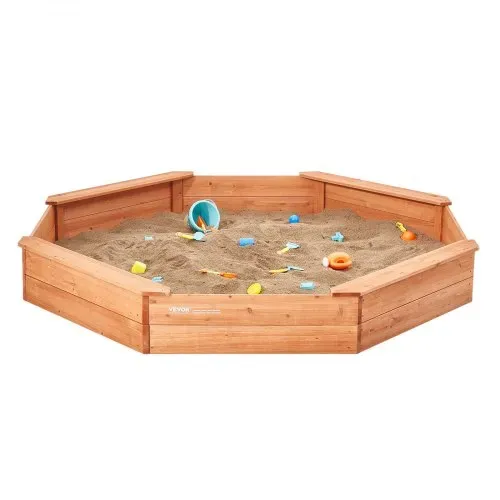 VEVOR Holzsandkasten mit Abdeckung, achteckiger Sandkasten, Sandgrube mit 4 Sitzplätzen & Bodenauskleidung, Kindersandkasten für den Garten, Geschenk für Jungen & Mädchen im Alter von 3–12 Jahren – Bild 9