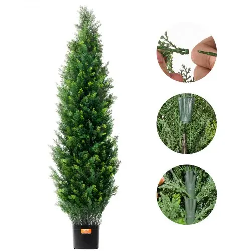 VEVOR Künstlicher Formschnittbaum aus Zeder, 152,4 cm hoch (2 Stück), mit zusätzlichen Blättern und Topf, künstliche immergrüne Kiefern-Zypressenpflanze, UV-geschütztes künstliches Grünset – Bild 10