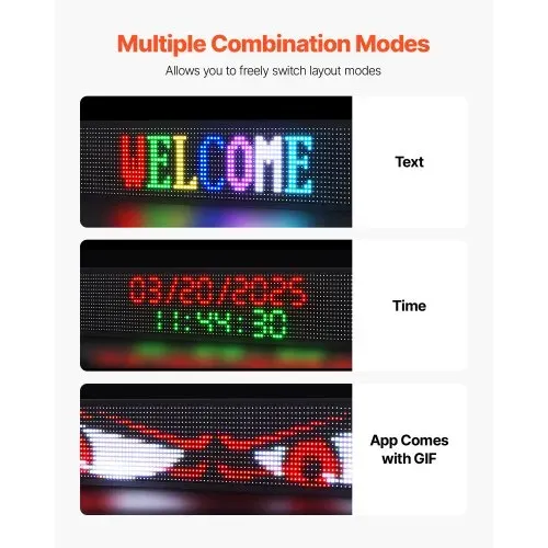 VEVOR programmierbare LED Zeichen P10 Vollfarbe flexibles digitales Scrolling Panel, DIY Anzeigetafel mit benutzerdefiniertem Textmuster und GIF & Bluetooth App Steuerung (1310 x 190 x 55 mm) – Bild 5