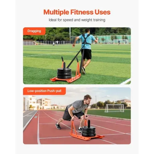 VEVOR Gewichtsschlitten Kraftschlitten Krafttrainingsschlitten zur Verbesserung der Geschwindigkeit bei sportlichen Übungen, Fitnessgerät mit Griff, kompatibel mit 25/51 mm Gewichtsscheiben Orange – Bild 2