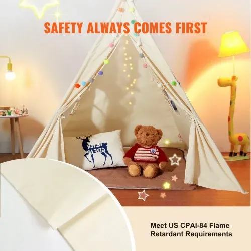 VEVOR Spielzelt Kinder, Tipi-Zelt für Kinder 1–5 Jahre, Kleinkinderzelt mit Matte und dekorativen Plüschbällen, Zelt für Kinder mit Fenstern für drinnen & draußen Beige – Bild 3