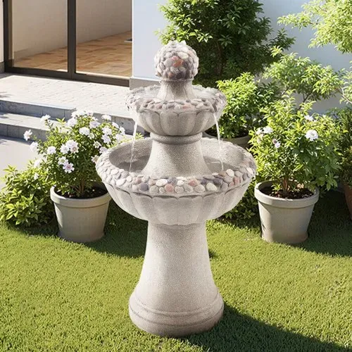 VEVOR Gartenbrunnen für den Außenbereich, 927 mm hoch, moderner 2-stufiger Wasserfall, Springbrunnen aus Fiberglas & Harz, mit Wasserpumpe, für Gärten, Terrassen, Hinterhöfe, Heimdekoration – Bild 7