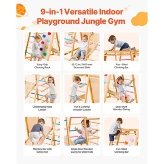 VEVOR Indoor Spielplatz Klettergerüst (9 in 1) aus Holz, 113 kg belastbares Montessori-Kletterspielzeug-Set mit Schaukeln/Klettergerüst/Rutsche/Holzleiter/Strickleiter/Kletternetz/Fels/Stange/Seil VEVOR Indoor Spielplatz Klettergerüst (9 in 1) aus Holz, 113 kg belastbares Montessori-Kletterspielzeug-Set mit Schaukeln/Klettergerüst/Rutsche/Holzleiter/Strickleiter/Kletternetz/Fels/Stange/Seil
