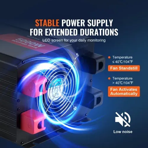 VEVOR Sinus-Wechselrichter 5000 W DC 12 V auf AC 230 V Wechselrichter mit 2 AC-Steckdosen 2 USB-Anschlüssen 1 Typ-C-Anschluss LCD-Display und Fernbedienung für Haushaltsgeräte mit hoher Belastung – Bild 5