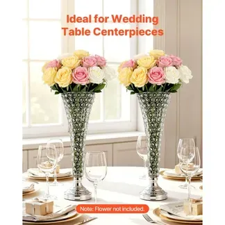 VEVOR 4 Stk. Hochzeitsvasen Tafelaufsatz Blumenvasen für Hochzeit 51 cm Hoch, Metall Tafelaufsatz Vasen mit Kristall Blumenständern, Trompete Vase für Hochzeiten Party Jubiläumsfeier Zeremonie, Silber VEVOR 4 Stk. Hochzeitsvasen Tafelaufsatz Blumenvasen für Hochzeit 51 cm Hoch, Metall Tafelaufsatz Vasen mit Kristall Blumenständern, Trompete Vase für Hochzeiten Party Jubiläumsfeier Zeremonie, Silber
