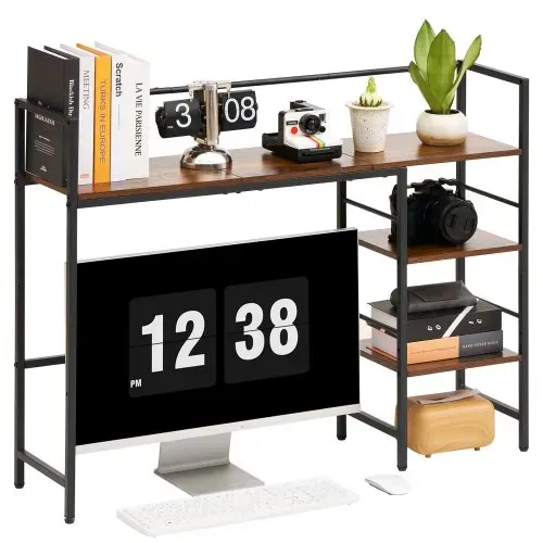 VEVOR Schreibtischregal 4 Ebenen Schreibtisch Bücherregal Organizer Schwarz, für Studentenwohnheim Zuhause Büro zur Sortierung von Büchern Büromaterialien Metallrahmen & Holzablage Rutschfesten Füße – Bild 10