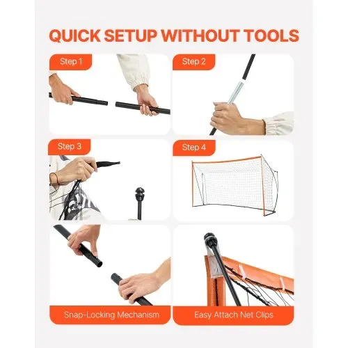 VEVOR Tragbares Fußballtor Soccertor Fußballnetz 3,66 x 1,83 m für den Garten, Übungsfußballnetz Trainingstor-Set mit Stahl-Glasfaserstruktur, Allwetter-Fußballtore mit Tragetasche, Orange – Bild 4
