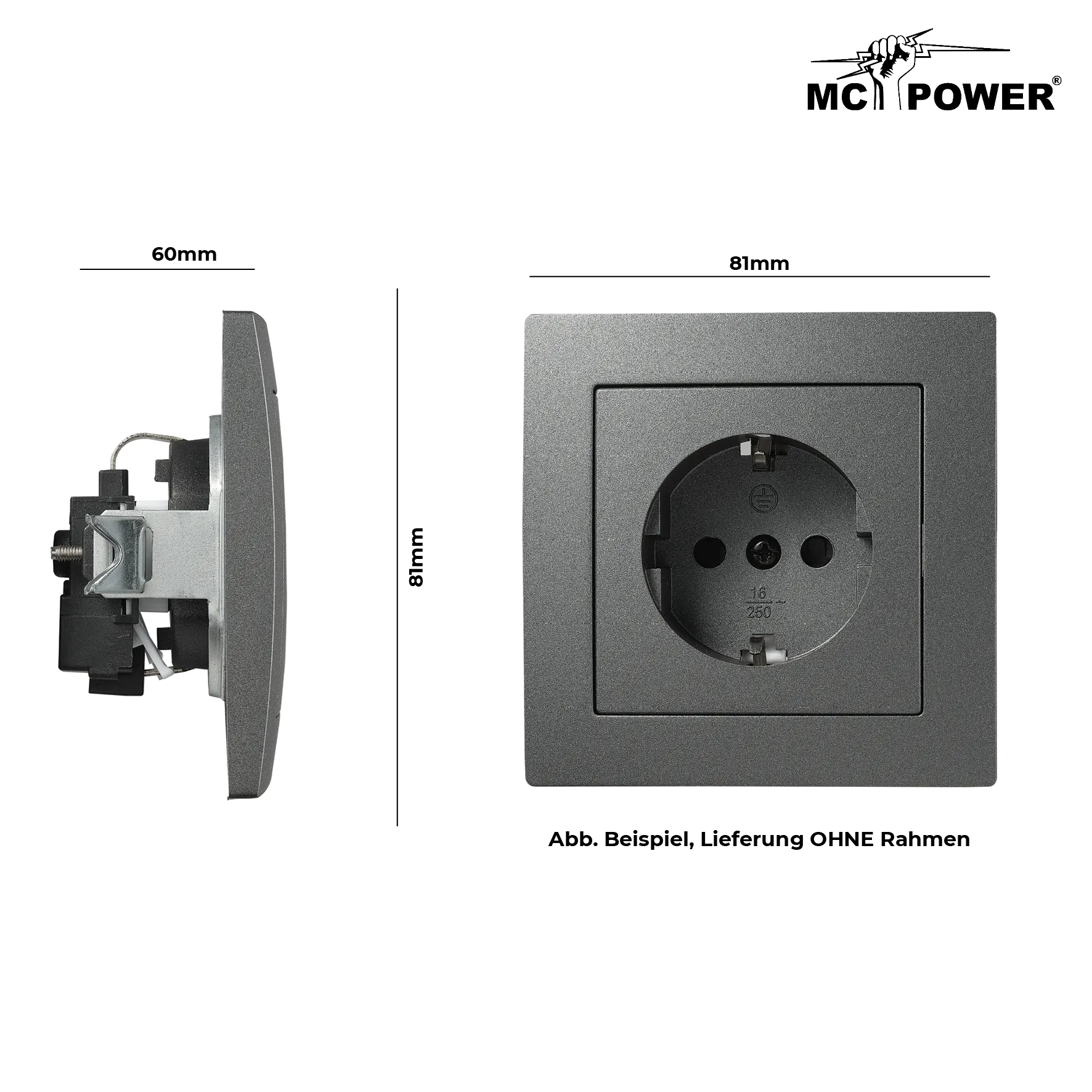 Schutzkontakt-Steckdose McPower ''Flair'', 250V~/16A, Steckanschluss, anthrazit – Bild 3