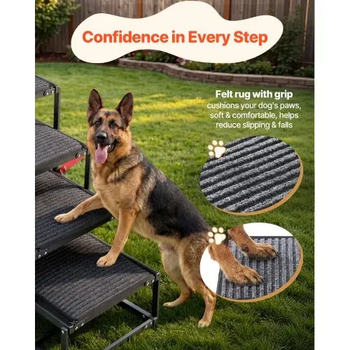 VEVOR Hundetreppe Auto Klappbar 4-Stufig, Extra Breite Hunderampe für Große Hunde mit Weichem Filzteppich, Tragbare Einstiegshilfe für Auto, SUV, LKW, Hochbett, Sofa, Tragkraft bis 90 kg – Bild 3