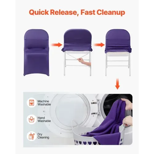 VEVOR Stuhlhussen Stuhlbezug Stretch 50 Stk. waschbarer & abnehmbarer Stuhlüberzug aus Polyester-Spandex für Hochzeitsfeiern Esszimmerbankette, passend für Klappstühle (45 x 46 x 77 cm) Violett – Bild 4