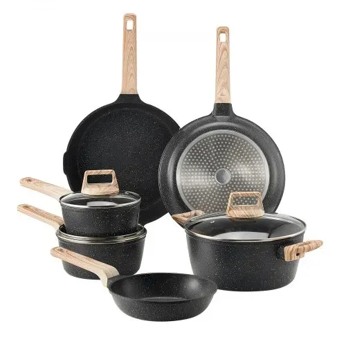 VEVOR Induktion Töpfe Pfannen Set (17-teilig) mit Glasdeckel, antihaftbeschichtetes Kochgeschirr, Induktionskochtöpfe für die Küche im Wohnmobil zum Braten, Würzen von Soßen und Kochen (Schwarz) – Bild 9