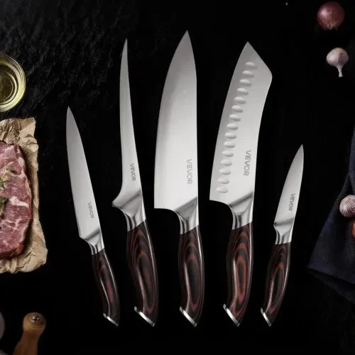 VEVOR Küchenmesserset 5-tlg. Set, Messer aus hochkohlenstoffhaltigem Edelstahl, langlebig & rostbeständig, Küchenbesteck mit ergonomischem & bruchfestem Griff für präzises Schneiden – Bild 7