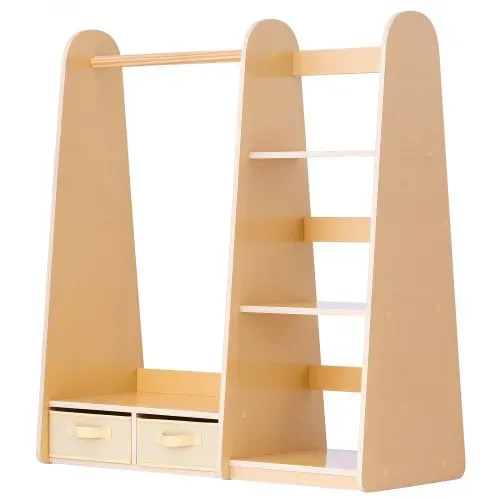 VEVOR Kinderkleiderschrank 98,5x40x106 cm, Kindergarderobe mit Spiegel Kleiderstange Ablagen, Verkleidungsschrank mit 2 Stoffschubladen für Mädchen, Kinderschrank für Kostüme Schlafzimmer, Naturholz – Bild 10