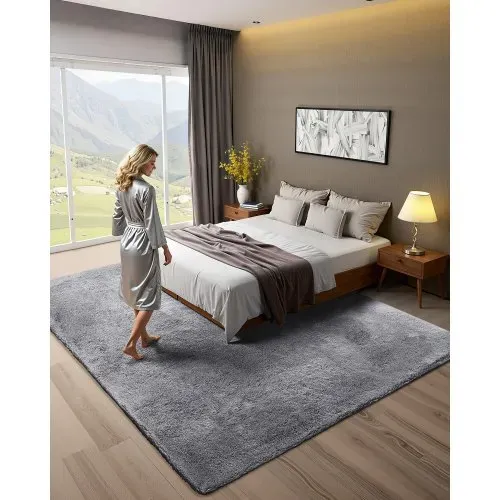 VEVOR Hochflor Teppich 3048×2438 mm, flauschiger Wohnzimmerteppich mit dreilagigem Material, 35 mm Florhöhe, für Wohnzimmer, Schlafzimmer, Loungebereich, fusselfrei und mit weich, grau VEVOR Hochflor Teppich 3048×2438 mm, flauschiger Wohnzimmerteppich mit dreilagigem Material, 35 mm Florhöhe, für Wohnzimmer, Schlafzimmer, Loungebereich, fusselfrei und mit weich, grau