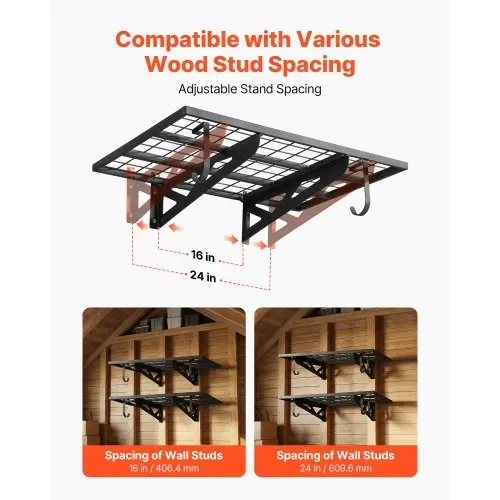 VEVOR 2er-Set Garagenregal 914x620x210 mm Werkzeugaufbewahrung 113 kg pro Schicht Werkzeughalter mit Haken 914x620 mm Regalfläche Aufbewahrungsregale Metallregal Werkzeug Organizer Wandregale – Bild 2
