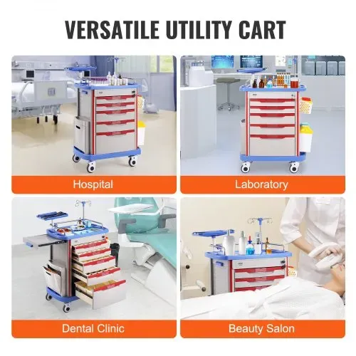 VEVOR Laborwagen Laborhilfswagen 5-stöckig, mobiler medizinischer Wagen aus PP-Material, mit 4 leisen Rädern & 5 Schubladen, Laborrollwagen Salonwagen für Labor, Klinik, Krankenhaus, Salon, Blau – Bild 5