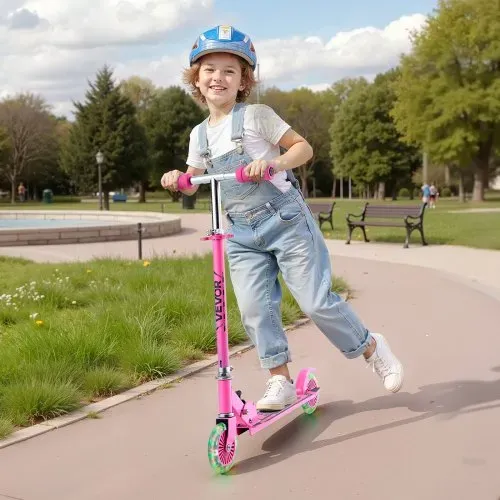 VEVOR Scooter (2 Räder) für Kinder ab 3 Jahren, Cityroller Kinderroller mit leuchtenden Rädern & höhenverstellbarem Lenker & rutschfestem Deck & faltbarem Rahmen, Tretroller bis zu 50 kg, Pink – Bild 7