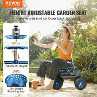 VEVOR Rollsitz Werkstattwagen aus Stahl bis 136kg belastbar Gartenwagen mit 25cm Griff und 45-54cm höhenverstellbarem Sitz Rollwagen 30PSI Reifendruck Arbeitssitz Gartensitz blau VEVOR Rollsitz Werkstattwagen aus Stahl bis 136kg belastbar Gartenwagen mit 25cm Griff und 45-54cm höhenverstellbarem Sitz Rollwagen 30PSI Reifendruck Arbeitssitz Gartensitz blau