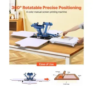 VEVOR Siebdruckmaschine 4-Farben 4-Stationen-Siebdruckpresse 540×450 mm, 360° Drehbar Präzise Positionierung Pulverbeschichteter Kohlenstoffstahl für T-Shirt-DIY, Heim- & Gewerbekunden VEVOR Siebdruckmaschine 4-Farben 4-Stationen-Siebdruckpresse 540×450 mm, 360° Drehbar Präzise Positionierung Pulverbeschichteter Kohlenstoffstahl für T-Shirt-DIY, Heim- & Gewerbekunden
