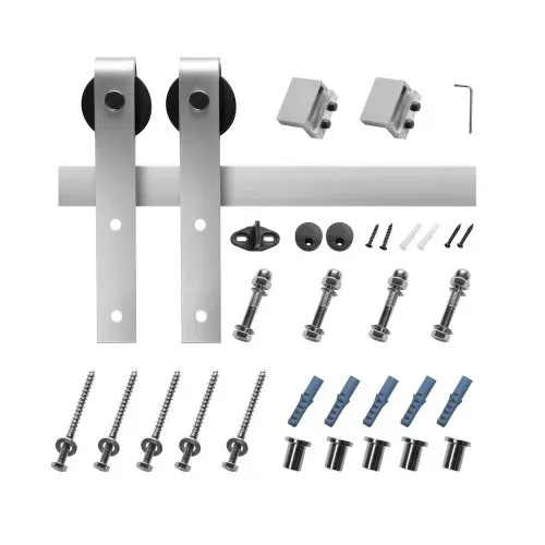 VEVOR Schiebetürsystem 1,5m Laufschiene, Tragkraft 150 kg, Kompatibel mit 762mm max. Breite & 34,92-44,45 mm Dicke, einzelne Schiebetür für Scheunentore, Schiene & J-förmige Rolle, Silber – Bild 8