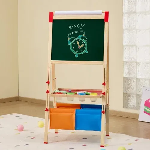 VEVOR Kunststaffelei für Kinder, 3-in-1-Kunststaffelei aus Holz, doppelseitig, mit magnetischem Whiteboard, Kreidetafel, Papierrolle, verstellbarem Zeichenbrett mit Malzubehör, für Kinder ab 3 Jahren – Bild 7