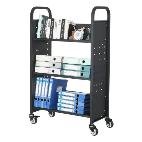 VEVOR Bücherwagen, 150 kg Tragkraft, Bibliothekswagen, 77 x 38 x 122 cm, einseitiges V-förmiges Bücherregal mit Doppelbremsrollen, Bücherregalwagen für Wohnzimmer, Büro, Schule, Schwarz – Bild 8